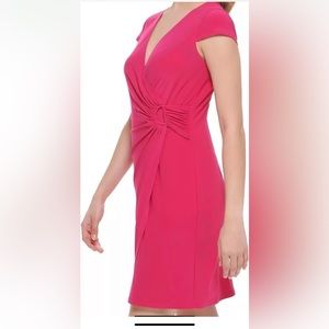 Jessica Howard women's Faux Wrap Cap Sleeve Jersey Dress - size 12 - Pink